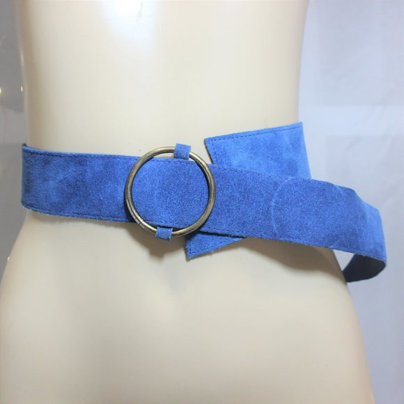 ?80s Cobolt Blue Suede Genuine Asymmetrical Leather Vintage Belt 24- 30\